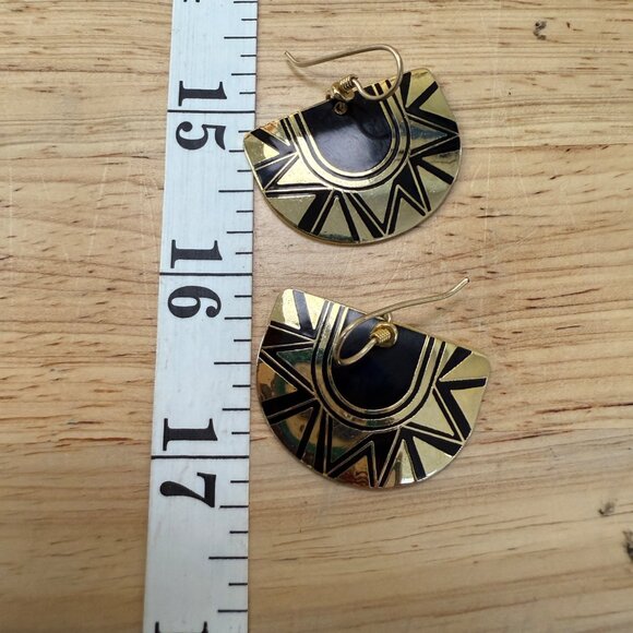 Laurel Burch Gold Tone Tribal Geometric Dangle Pierced Earrings - Picture 7 of 9